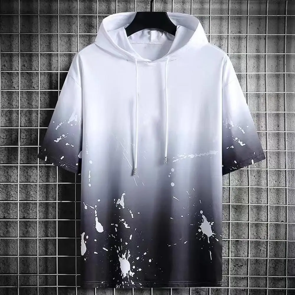 

Men Hoodie Hooded Hip Hop Gradient Splash Ink Print Contrast Color Summer T-shirt Fashion Streetwear Short Sleeve Sweatshirt