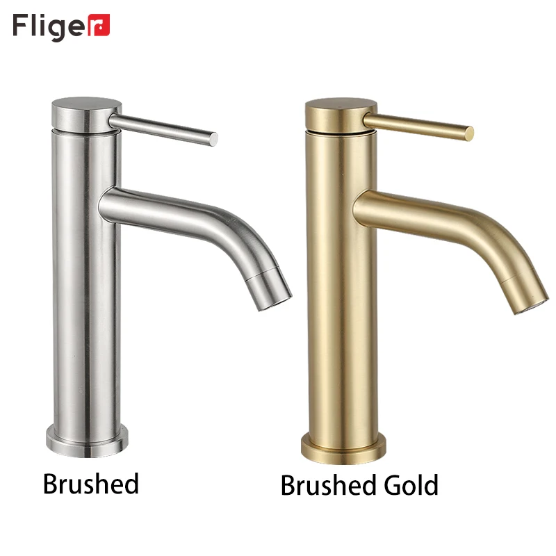 

Fliger Brushed Gold Basin Faucets Waterfall Bathroom Sink Faucet Stainless steel Bathroom Faucet Hot Cold Water Mixer Taps