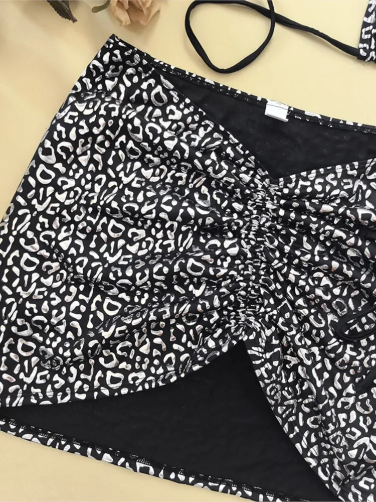 스커트가 달린 비키니 바디수트 수영복 여성용 여름 신상 러플 스플라이스 프린트 비치웨어 휴가 비키니 커버업 의상