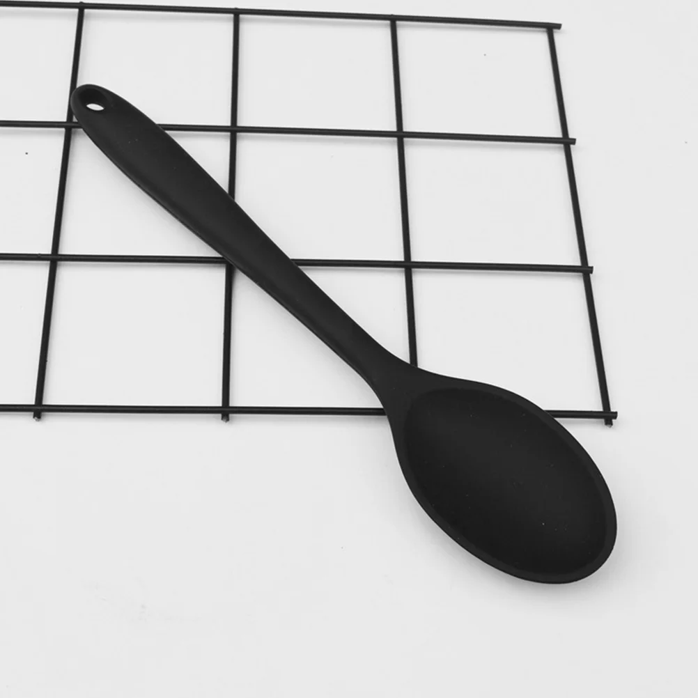 

Heat Resistant Black Silicone Kitchen Spoon Cooking Baking Stirring Mixing Soup Spoons Nonstick Cookware Utensils Serving Spoons