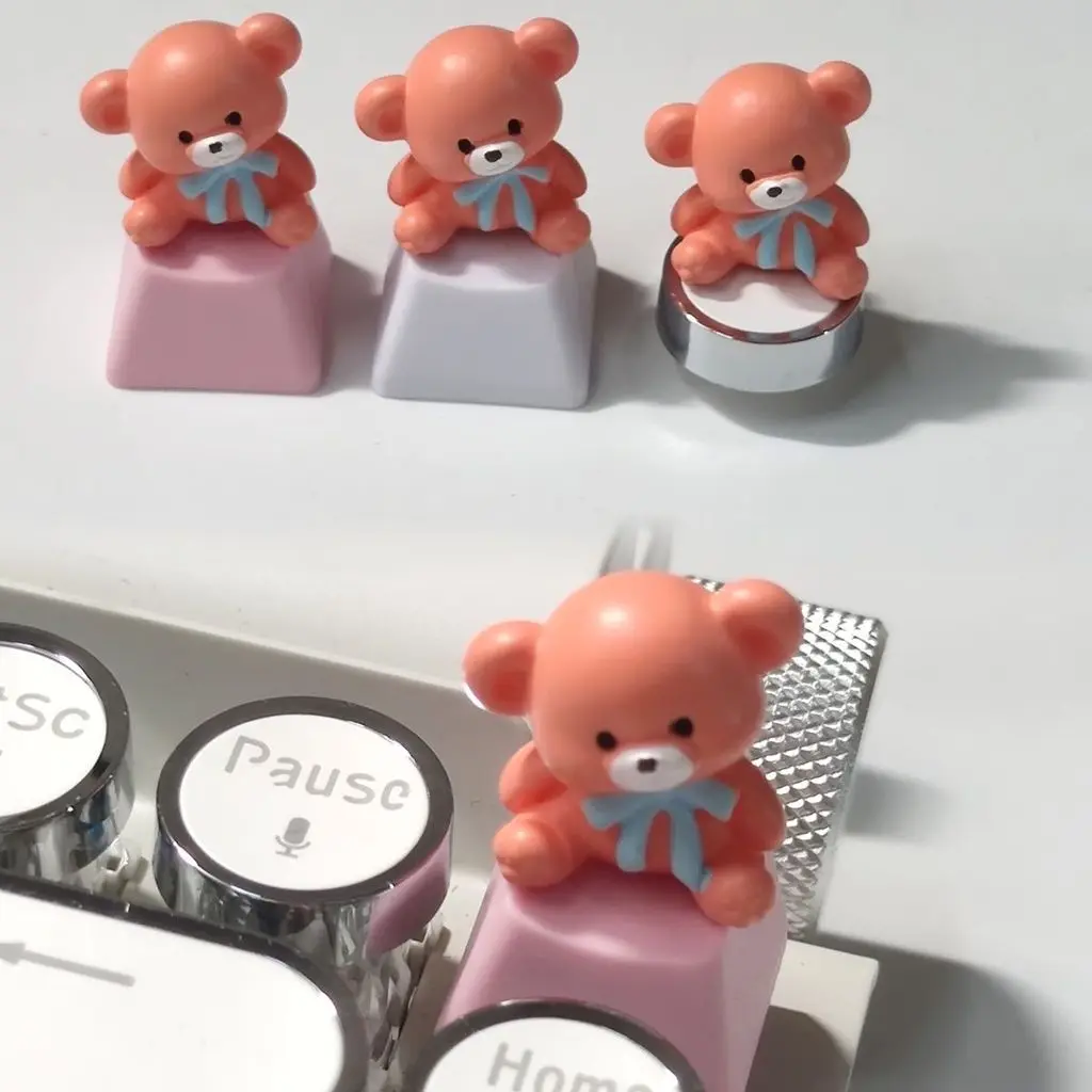 

Handmade Bear Girl Cute Mechanical Keyboard Custom Keycaps Pink Steampunk Cartoon Cross Axis Keycaps