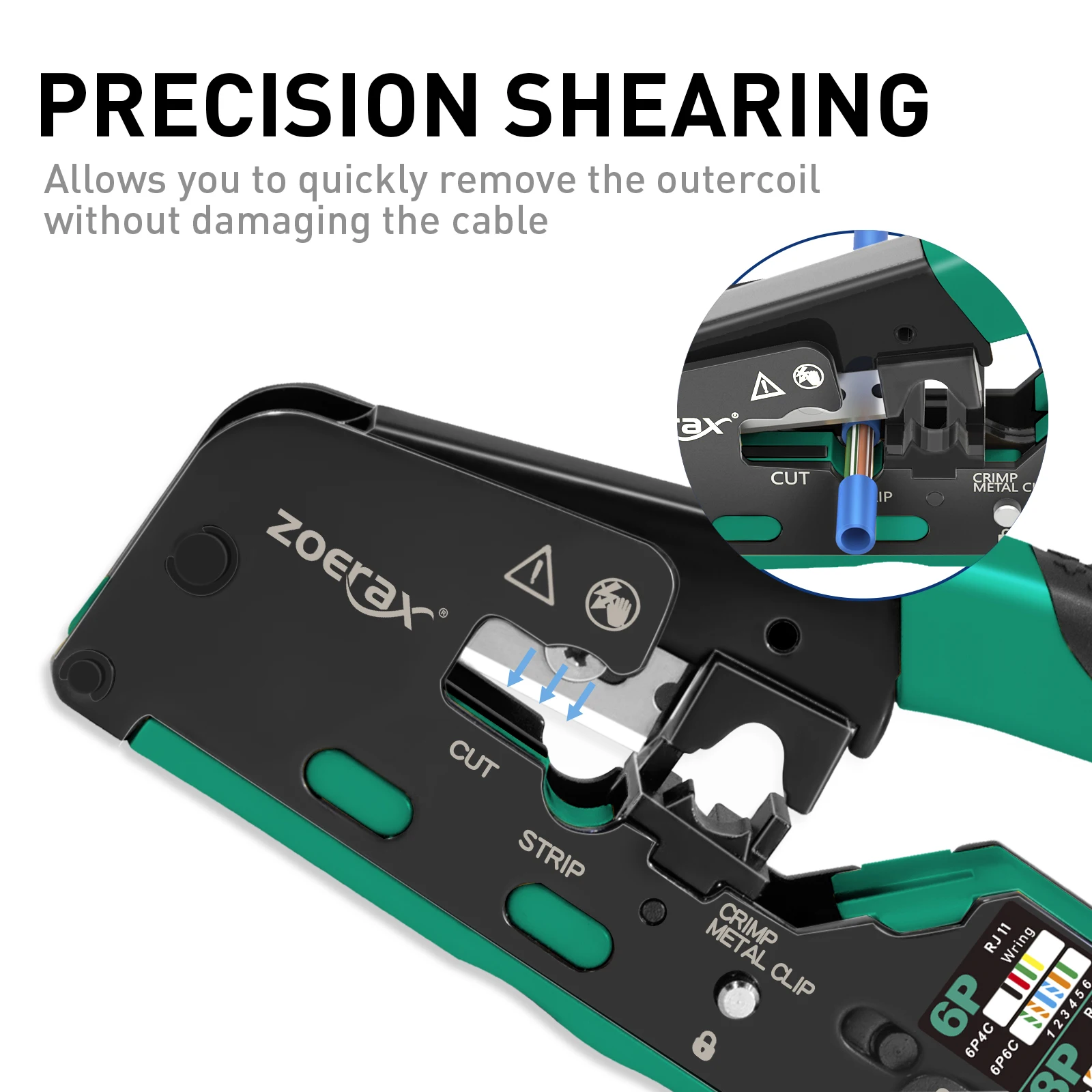 ZoeRax RJ45 CRIMPING TOOL สําหรับ Cat7 Cat6a Cat6 Cat5e Ethernet Connectors เครื่องตัดลวด Ethernet Crimper 2 ใบมีด