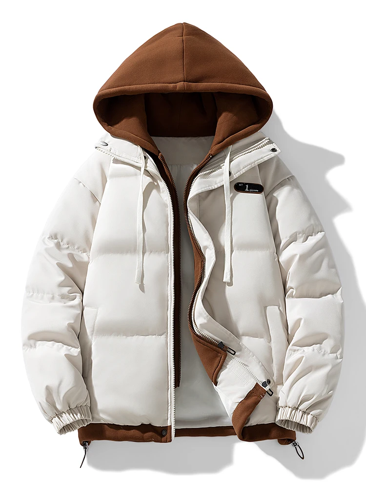 

Мужская хлопковая куртка свободного кроя с длинным рукавом и капюшоном, имитация двухслойности, в уличном стиле, повседневная молодежная модная спортивная одежда для осени и зимы