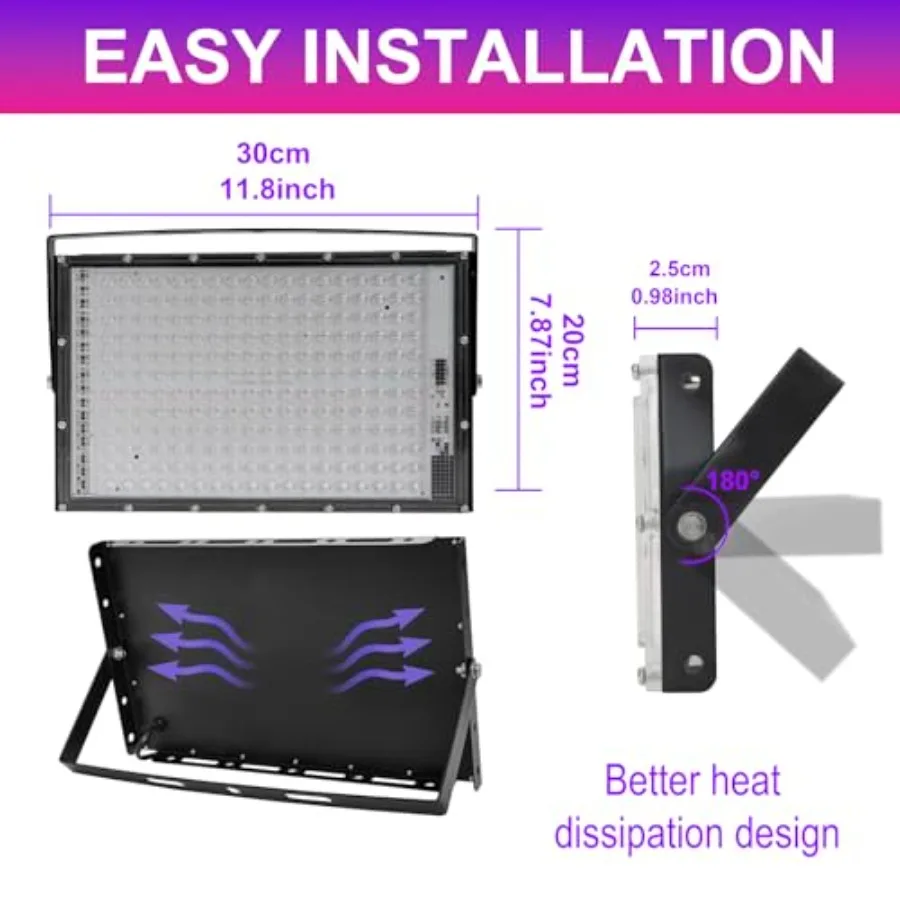 200W LED Black Lights for Glow Party IP65 Waterproof UV Blacklight Floodlight 395nm Black Light Spotlight Purple Black Light Fl view 6