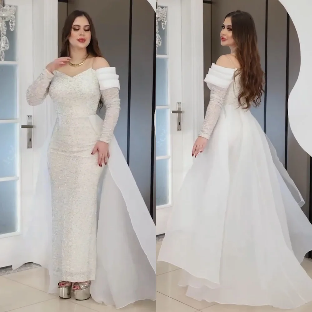 

Customized Simple Organza Pleat Sequined Column Off-the-shoulder Midi Dresses Bespoke Occasion Modern Style Fashion