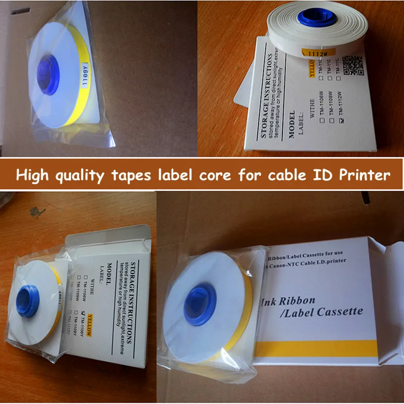 tape label core 12mmx30m white label yellow sticker For mk1500,mk2500,mk1100,mk1000,m-1pro 11c Ink typewriter Cabel ID Printer