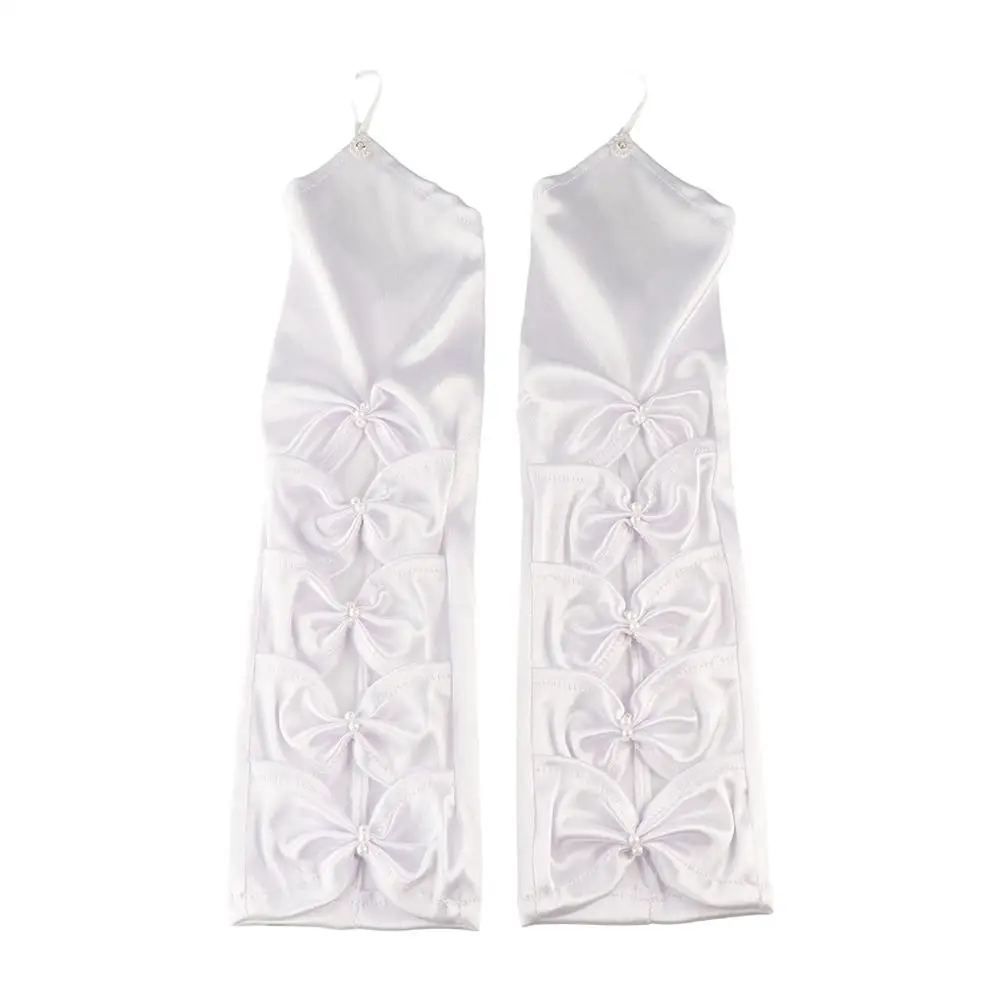 

Перчатки-нарукавники для вечеринок, нарядные перчатки с бантом, свадебные перчатки, женские длинные перчатки в корейском стиле, однотонные перчатки с полными пальцами