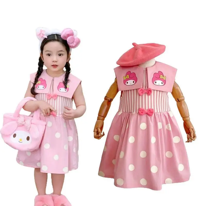 

New Sanrios My Melody Children's Polka Dot Dress Cartoon Summer Anime Princess Dress Sleeveless Kawaii Girl Cute A Line Dress