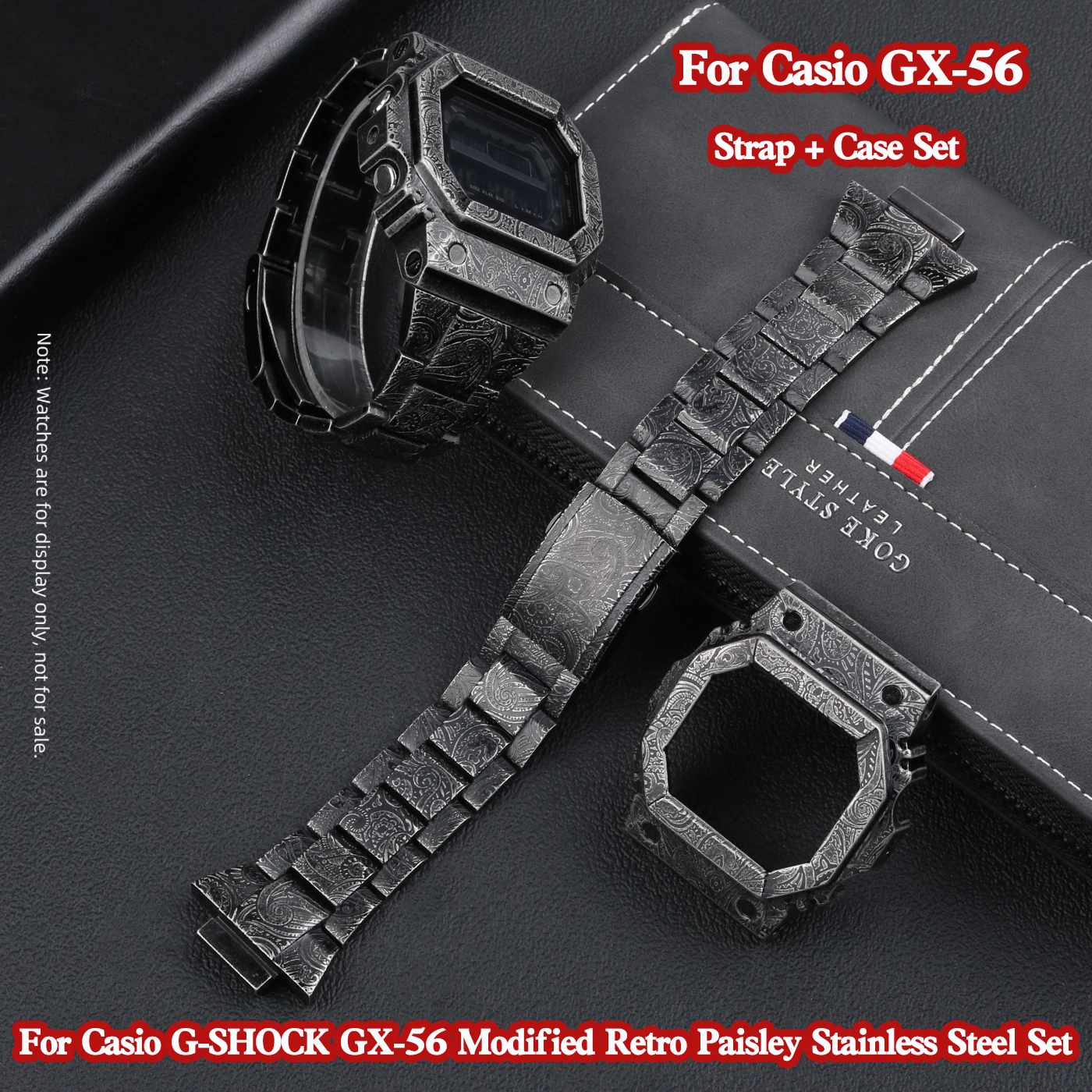 GX-56 المعادن حزام (استيك) ساعة + غلاف فولاذي ل كاسيو G-SHOCK GX-56 ريترو بيزلي الفولاذ المقاوم للصدأ مجموعة مقاوم للماء مجموعة نحت أسود #1
