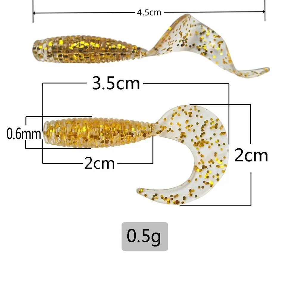 MUKUN 20 Stück 3,5cm 0,5g Silikon-Weichköder mit Gekräuseltem Langem Schwanz Künstlicher Crankbait Gefälschte Maden Angelköder – Detail 2