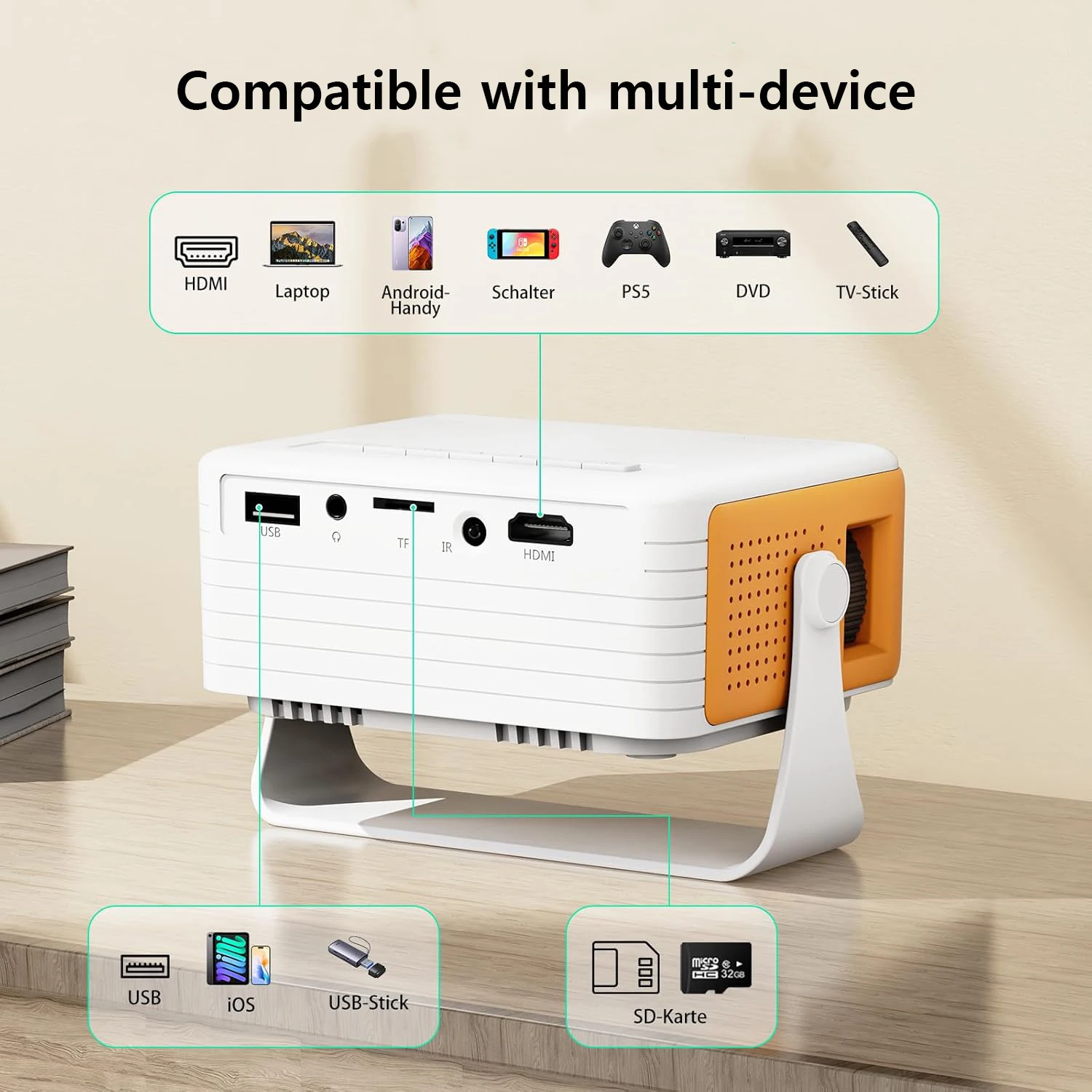 Salange Y3Pro Mini Portable Projector Native HD 720P Support 1080P Mirroring Version For Android/IOS Phone/HD Port/ USB/TV Stick view 4