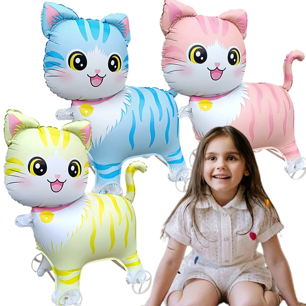 Nette Cartoon Haustier Katze Stehenden Ballon Aufblasbare Ballon mit Rädern Kinder Geburtstag Party Baby Dusche Dekor Kinder Favor Geschenke