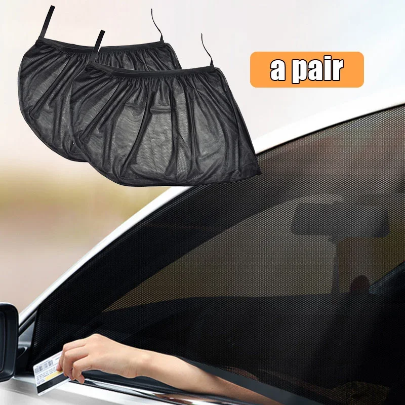 

A Pair Car Window Screen Door Covers Front/Rear Side Window UV Sunshine Cover Shade Mesh Car Mosquito Net Sunshade Universal