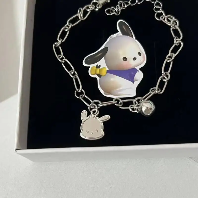 Kawaii Sanrio Pochacco Necklace Bell Bracelet Students Friend Sweet Gift Girl Heart Ornaments Handwear Ins Design Hand String