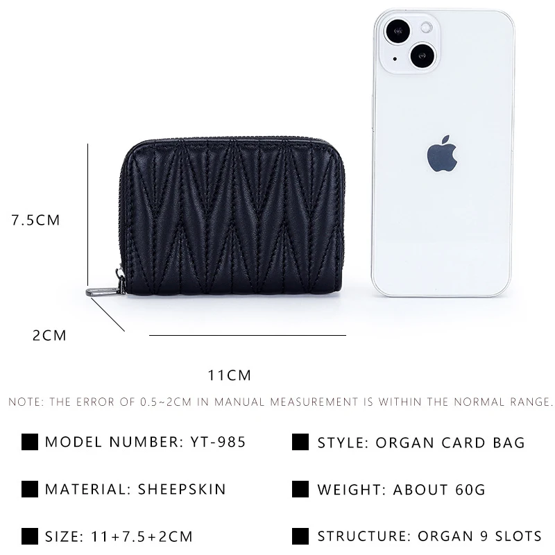 Luxury Woman Sheepskin Card Holder Zipper Small Change Wallet Women\'s Leather Coin Purse Short Organ ID Credit Card Wallets Bag