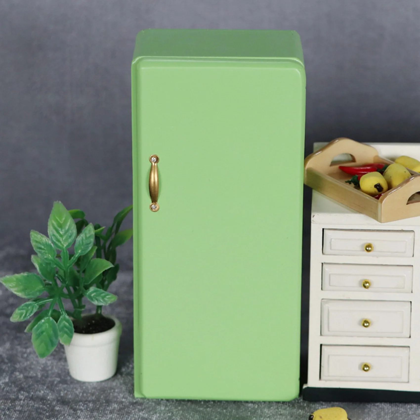 1/12 Dollhouse Miniature Wooden Single Door Refrigerator Simulation Mini Fridge Model for Doll House Decoration