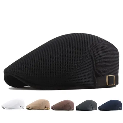 Men's Mesh Newsboy Caps and British Painter Hats for Spring and Summer Ventilated Berets Adjustable Flat Cap Hip-Hop Berets