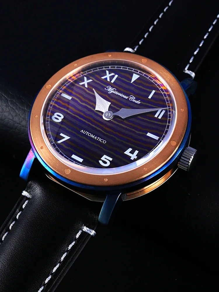 

Luxury Automatic Watch Men Titanium Bronze Watches Moonscape Dial Mechanical Wristwatches Mysterious Code Vintage Clocks No Logo