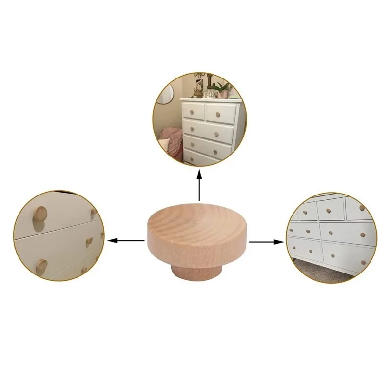 Round Wooden Cabinet Knobs Unfinished Wood cupboard Furniture Drawer Pulls Handles with Screws for Wardrobe Dresser Closet