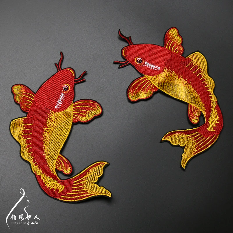 

New high quality embroidered 4pcs/lot carp patches for clothes such a jack,carp design big pcs sewing patches for clothing