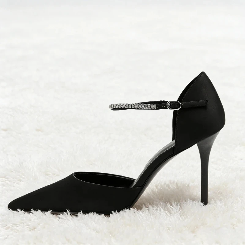 

Sexy Designer High Heels Women Elegant Ankle-Strap Hollow Rhinestone Party Dress Shoe 2026 Summer Pointed Toe Sandals Women Pump