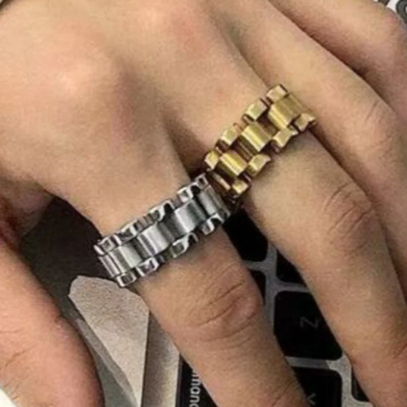 

Faionable Titanium Steel Tank Chain Ring Women's Sle Personali Geometric Pattern Korean Sle Fre out New Jewelry