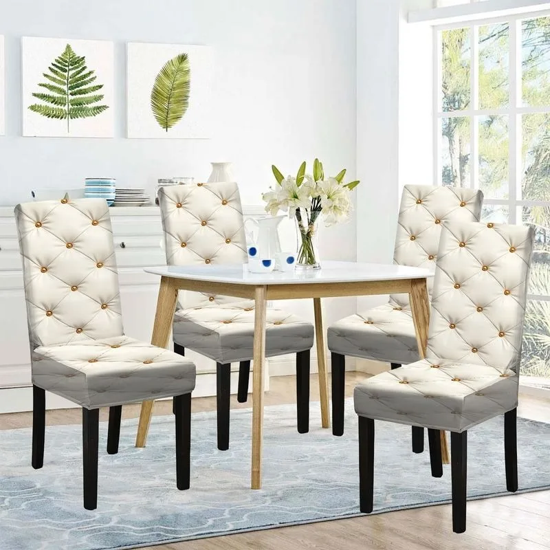 4/6 قطعة مجموعة غطاء كرسي الطعام الفاخرة كريم الأبيض الماس مبطن نمط آلة قابل للغسل ، واقي كرسي قابل للإزالة #1