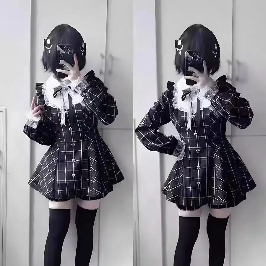 فستان صيفي نسائي حلو لطيف ونحيف كاواي أنيق مطبوع بفيونكة رفيعة وأكمام طويلة تصميم نسائي ملابس جديدة جميلة وجميلة