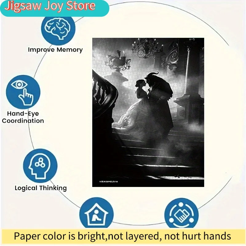 Puzzle papierowe DIY Disney, Piękna i Bestia, romantyczne czarno-białe, gruby karton, odpowiednie do dekoracji domu