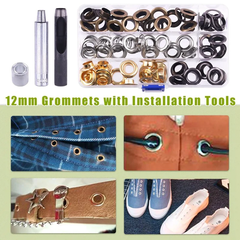 63Pcs 1/2 Inch Thickened Grommets Eyelets With Install Tool Set, 4 Colors Metal Eyelet Heavy Duty Grommet Set