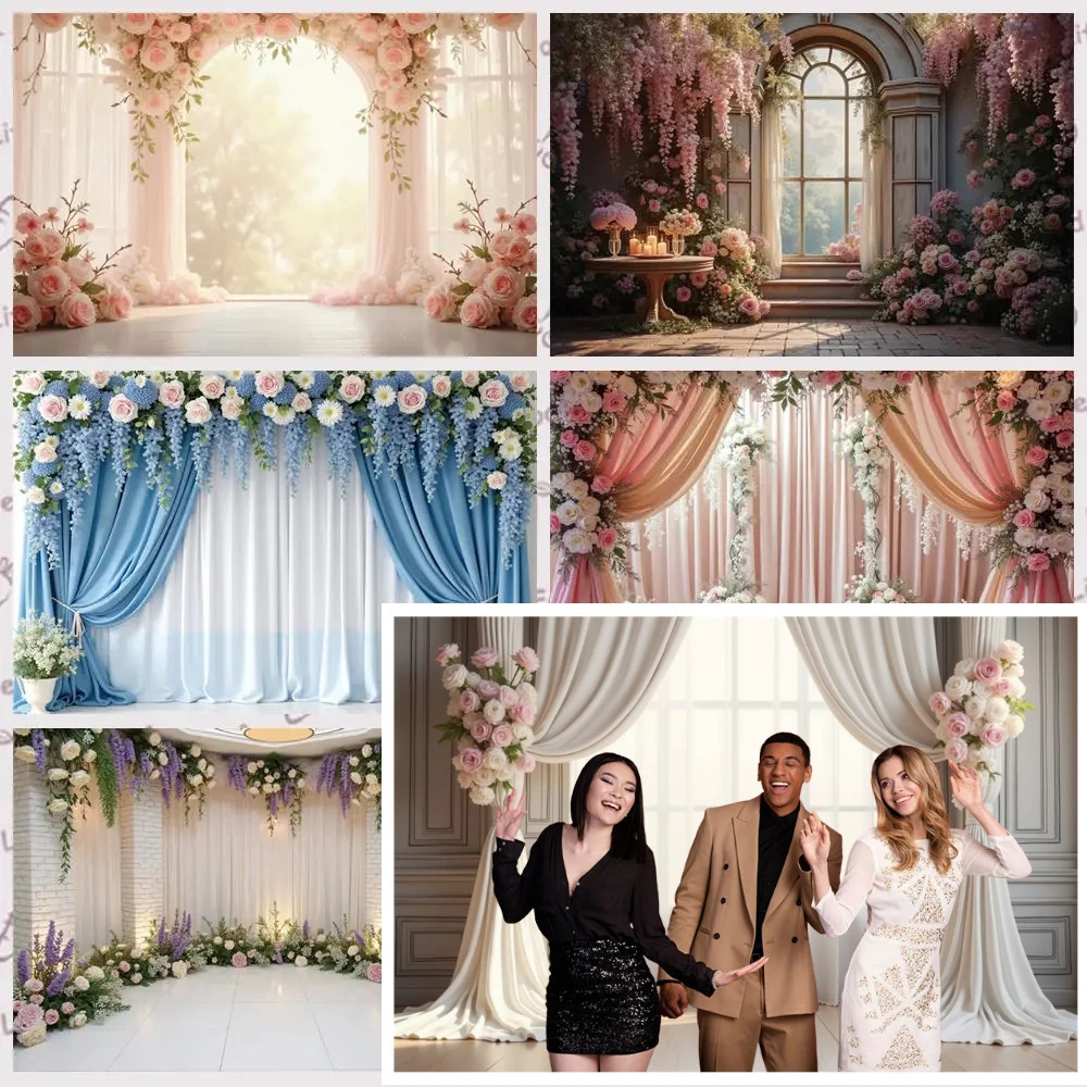 

MOON.QG Draping Curtain Decoration Flower Backdrop Bridal Shower Wedding Birthday Maternity Photocall Background Photography