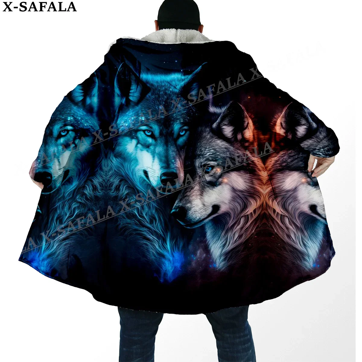 

Native Feather Wolf Dream Catcher 3D Print Thick Warm Hooded Cloak Men Overcoat Coat Windproof Fleece Cape Robe Hooded Blanket-6