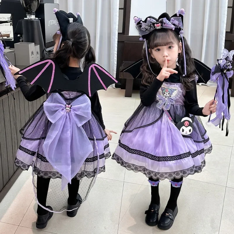 

Sanrio Kuromi Halloween Princess Dress Lolita Spring Autumn Children's Anime Cosplay Costume Dresses Puffy Skirt Girl Dress Gift