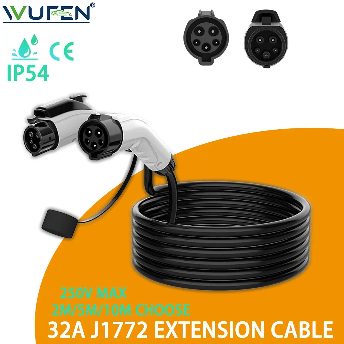 

WUFEN 32A 2M/5M/10M Электромобиль J1772 Удлинитель для зарядки J1772 Женская вилка к вилке Type1 для электромобиля
