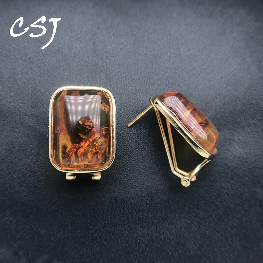 Big Gemstone 13*18mm Natural Amber Earrings Sterling 925 Silver 18K Yellow Gold for Women Birthday Party Trendy Jewelry Gift