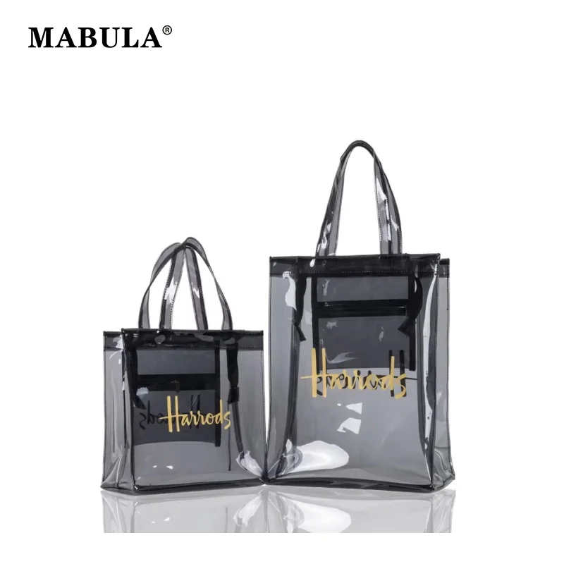 

MABULA PVC Waterproof Eco Friendly Shopper Bags Women Large Capacity Shopping Totes Semi-Transparent Summer Beach Shoulder Bag