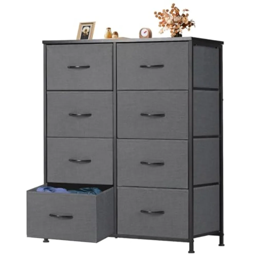 

Dresser for Bedroom, Fabric Dresser with 8 Drawers, Chest of Drawers for Closet, Living Room, Sturdy Steel Frame, Wooden Top, E