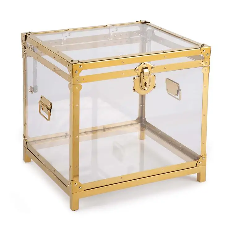 Multi Purpose Acrylic Trunk Lucite Storage Box Case with Golden Hardware Coffee Table Decoration