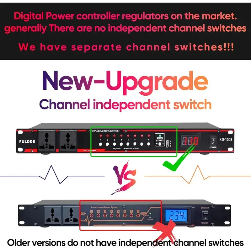 10-Way High Power Sequencer Regulator - 8 Independent Switching Rack Power Supplies Rack-Mount Audio Power Regulator Voltage view 6