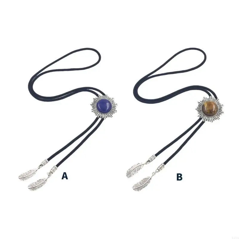 L5YA ربطة عنق غربية بربطة عنق مضفرة وحزام رائع وقلادة من الحجر المنقوش للنساء والرجال