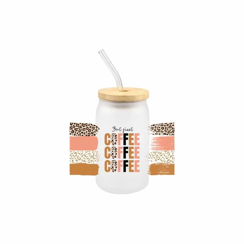 3D Coffee Theme UV DTF Sticker For 16 OZ Mug Cup Durable Waterproof High Quality Transfer Sticker DIY