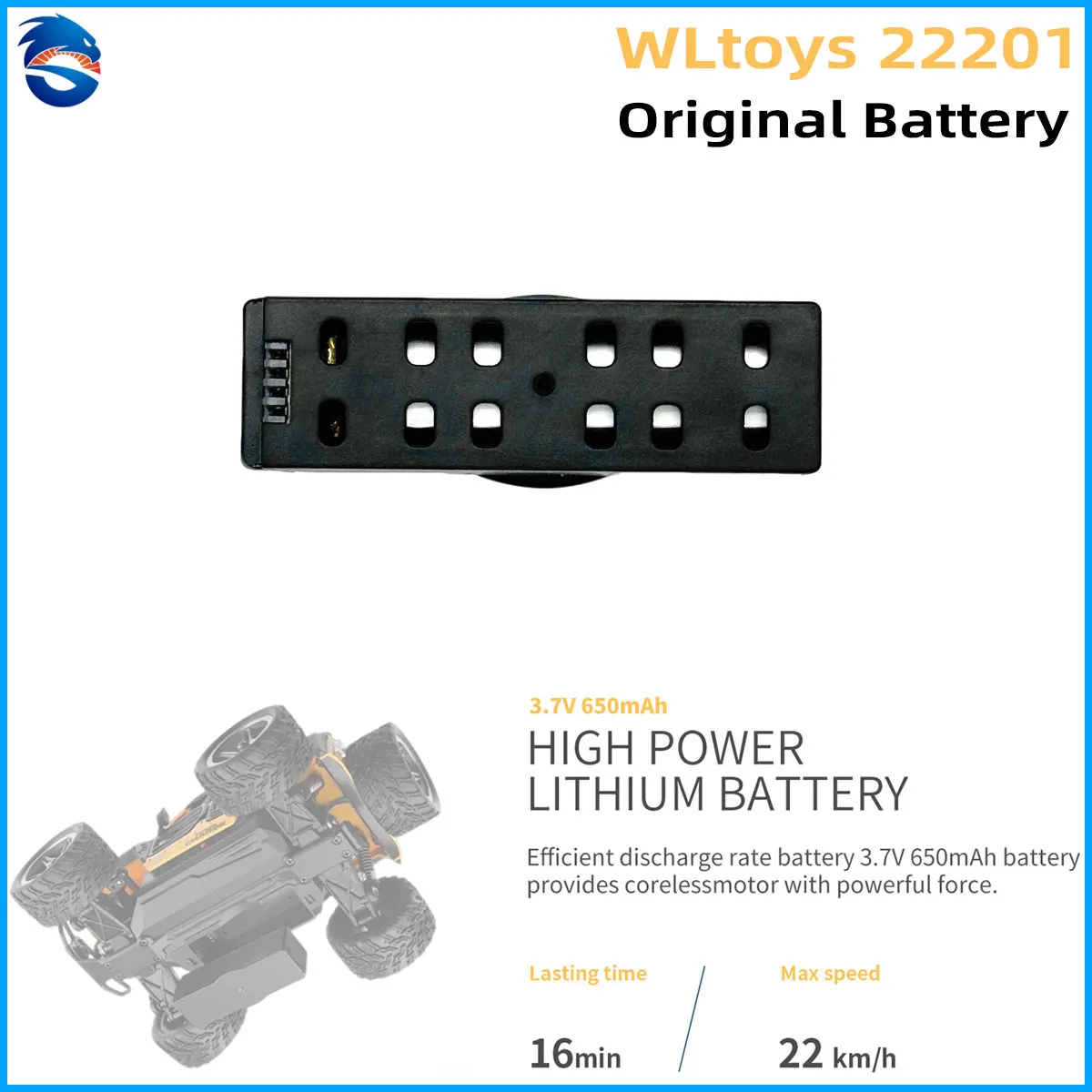 

Оригинальный LiPo аккумулятор WLtoys 22201 1S 3.7V 650mAh (22201-2855) для радиоуправляемых моделей, запчасть