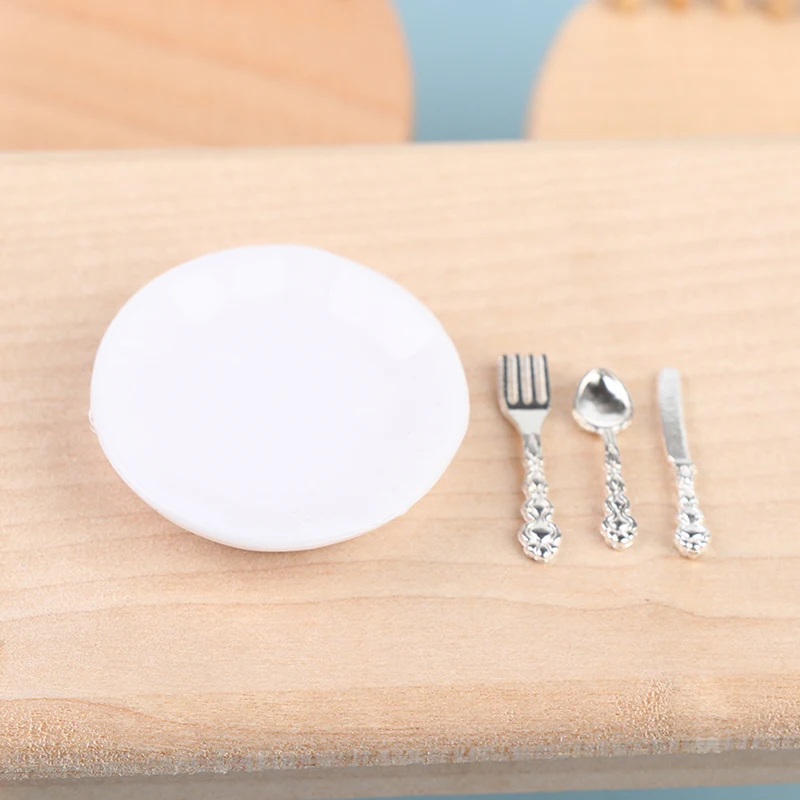 

Новый набор столовых приборов SI ST из смолы, 1 шт., 1:12, для кукольного домика: тарелка, нож, вилка, ложка. Декор для кукольной кухни.