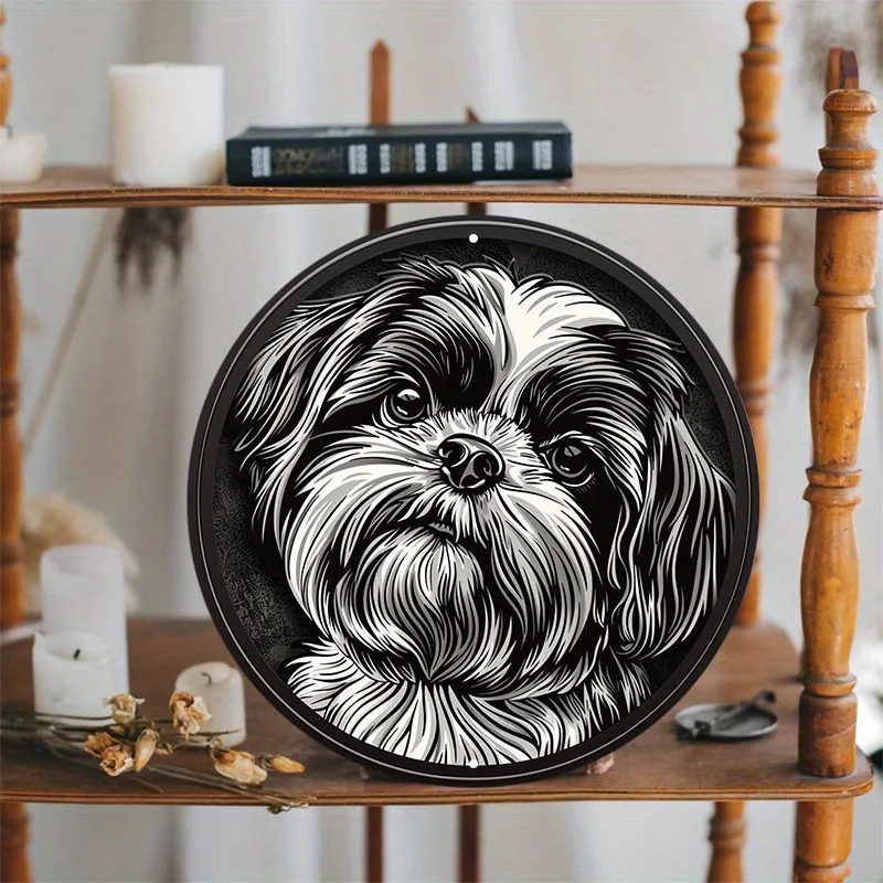 Aluminum Shih Tzu Dog Face Metal Sign, Weather-Resistant Door Hanger, Wall Decor with HD Printing, Wreath Decor