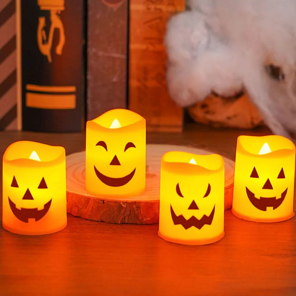 6PCS Halloween Pumpkin Candle Lights Led Electronic Candle Lights Table Garden Decorations Night Lights Halloween Decorations