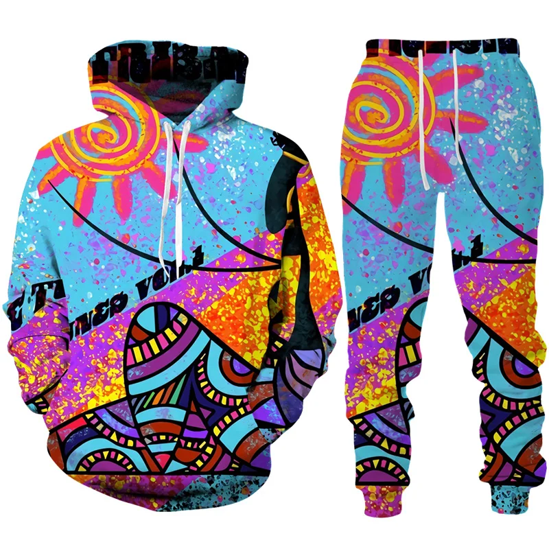 Retro Colorful African Ethnic Men 3D Printing Hoodie/Pants/Suit Two Piece Tracksuit Set Sportswear Pullover Vintage High-quality