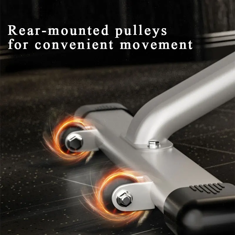 Adjustable Semi-Commercial Fitness Bench Wheel Removable Foot Pedal Tilt Flat Descent Function Cable