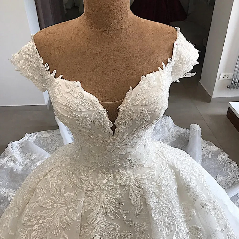 Haohao-vestido de novia con escote Corazón, traje de lujo con apliques delicados, hombros descubiertos, 2024