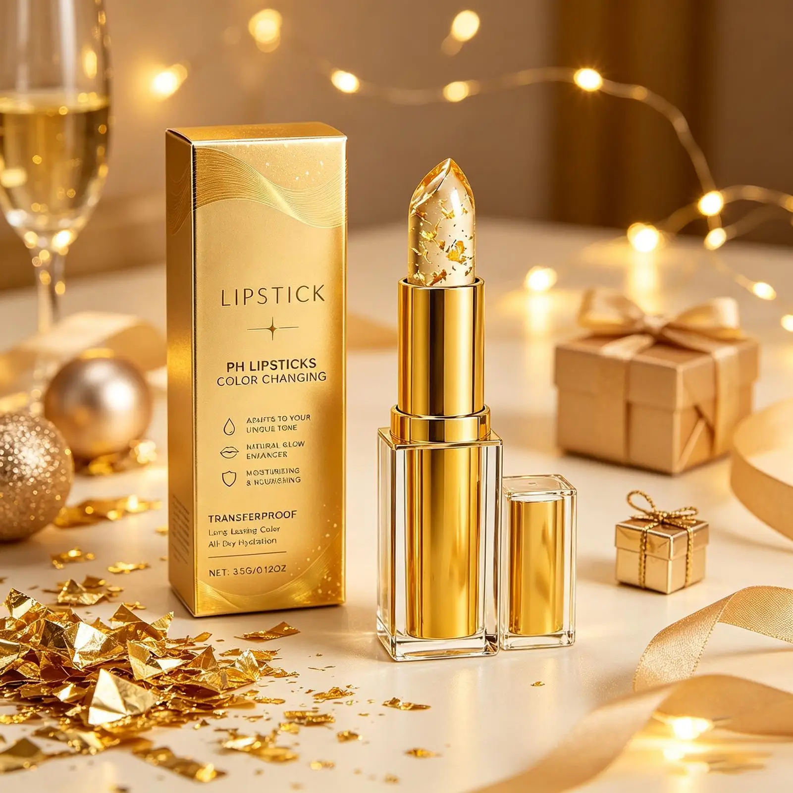 Smudge-proof gold-plated color-changing lipstick Long-lasting moisturizing tinted lipstick Moisturizing Transferproof Lip Gloss