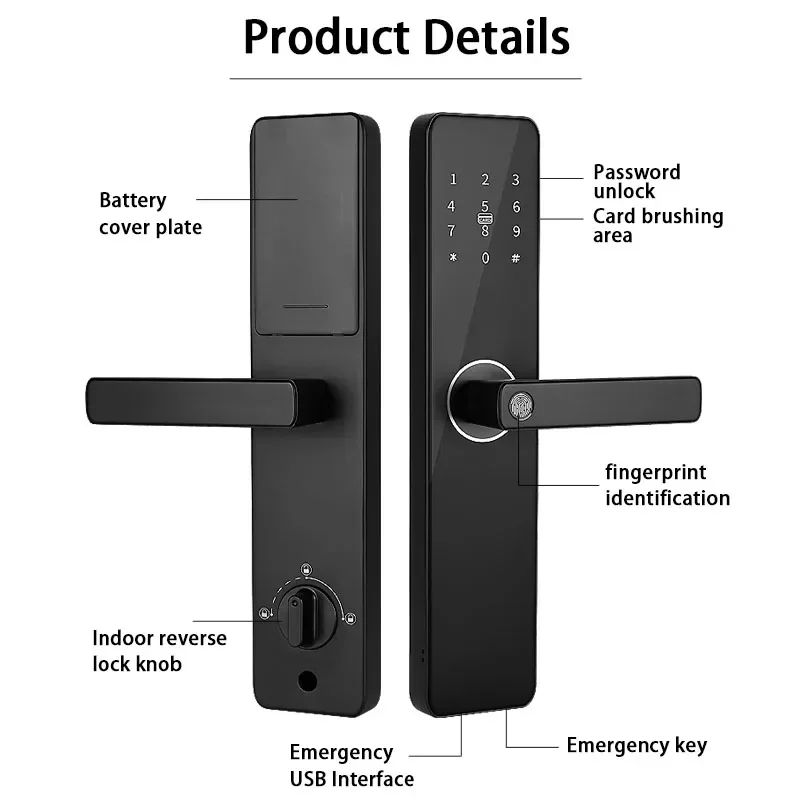 Biometric Smart Door Lock - Bluetooth Fingerprint Handle Mortise Electronic Lock for Home
